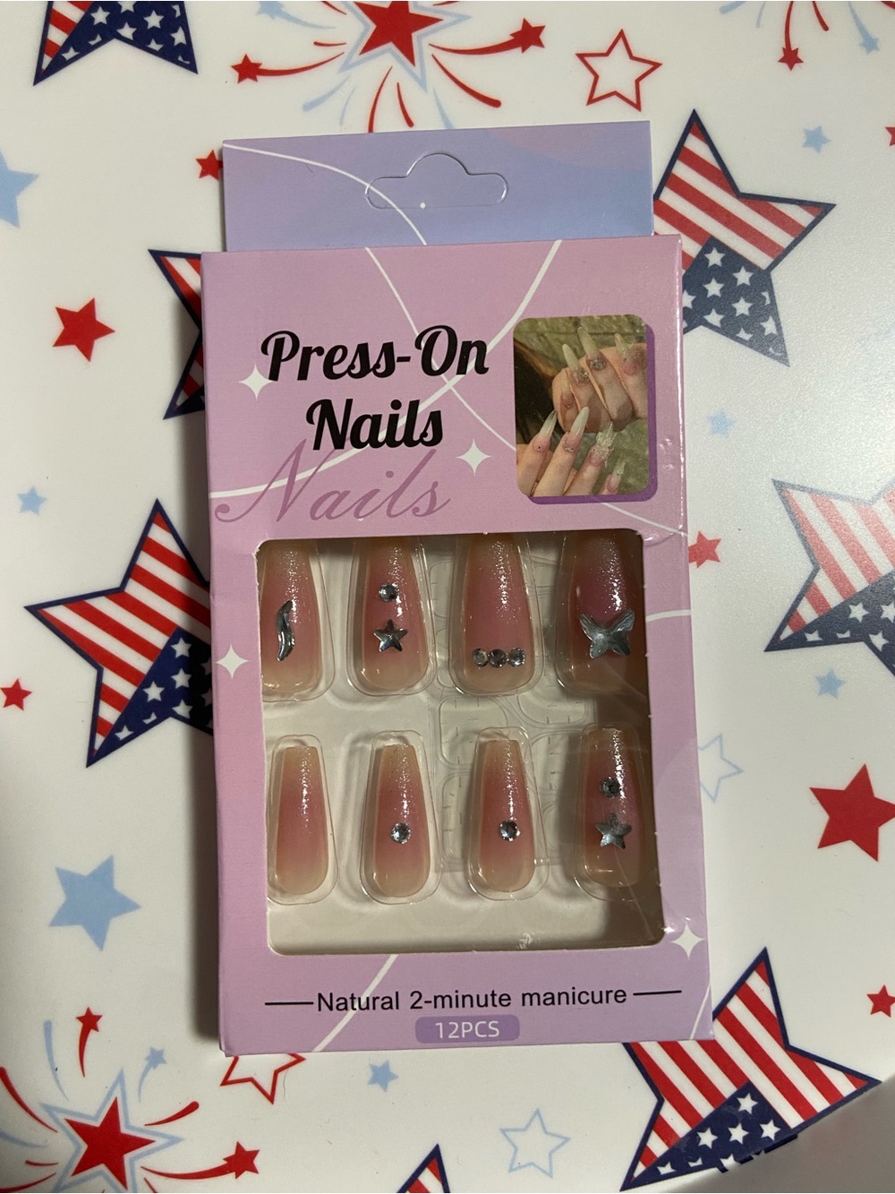 Pink Glitter Star & Gem Accents  Nails
